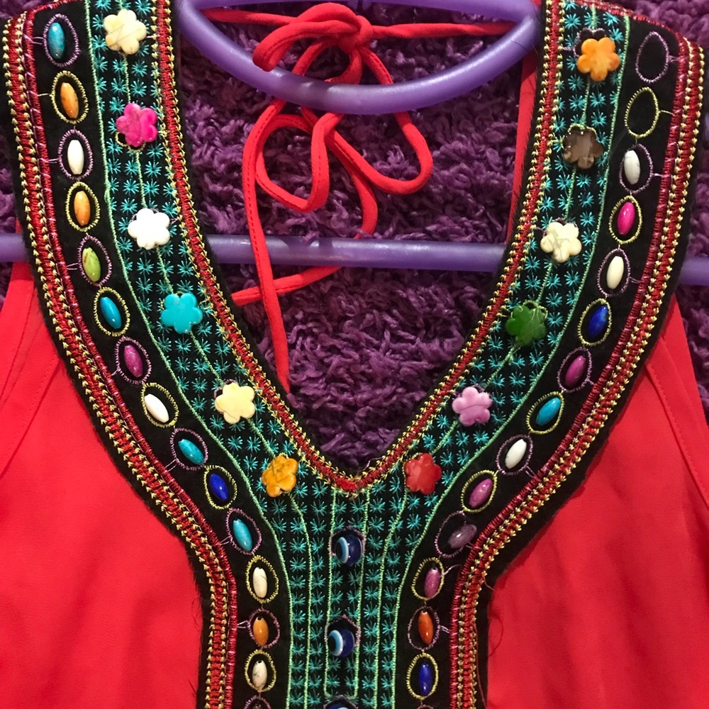 Siren Lily - Red/Orange Beaded Top